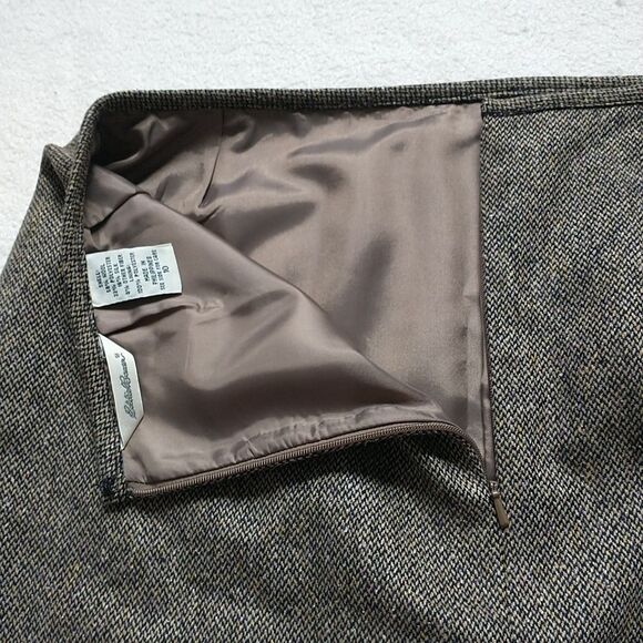 Eddie Bauer Pencil Skirt 10 Brown Tweed Wool Silk Blend Academia English Office - Picture 3 of 6